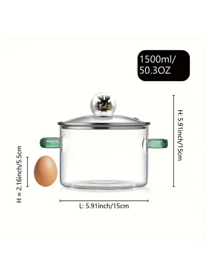 Green Glass Pot With Lid 50 3oz 1500ml Stovetop Cooking For Hotpot Soup Milk Tea - Image 3